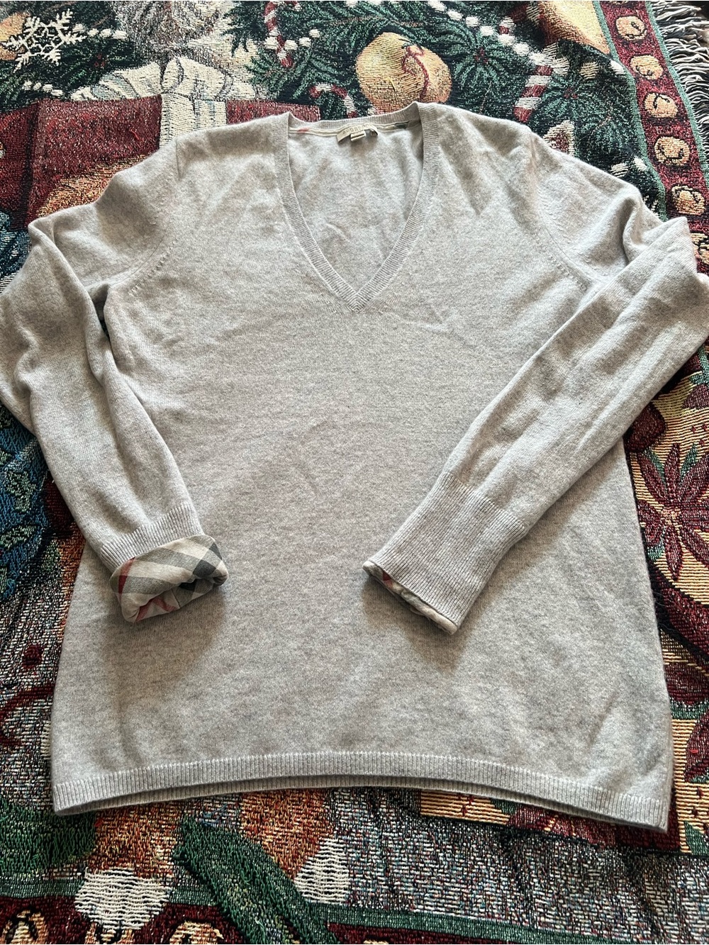 Burberry V-Neck Sweater - Light Gray
